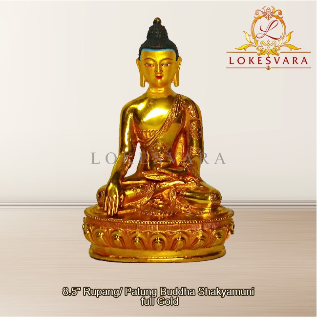 Patung Rupang Arca Logam Buddha Shakyamuni 8.5inch Full Gold