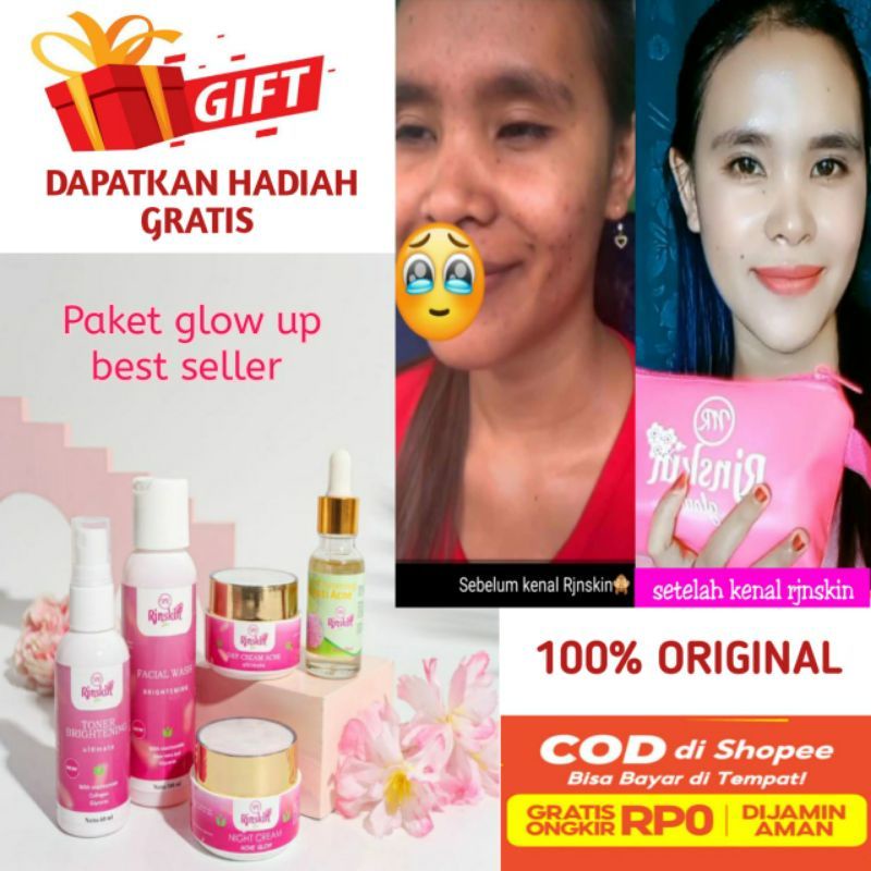 PAKET ACNE GLOW+SERUM NR RJNSKIN GLOW UNTUK KULIT BERJERAWAT