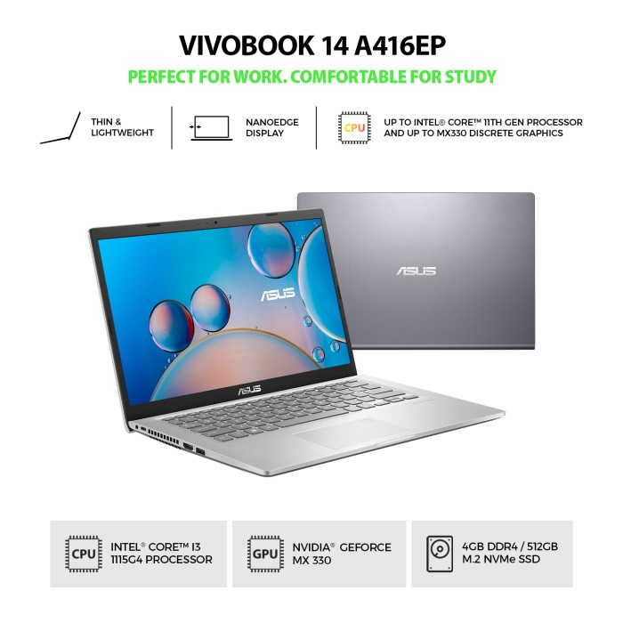 VivoBook 14 A416 (i3-1115G4/4GB/512GB SSD/Windows 10 Home/MX330/Grey