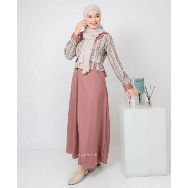 Jilbrave  Nadine Dress | Dress Semi Formal Dengan Outer Ala Tweed Blazer & Inner