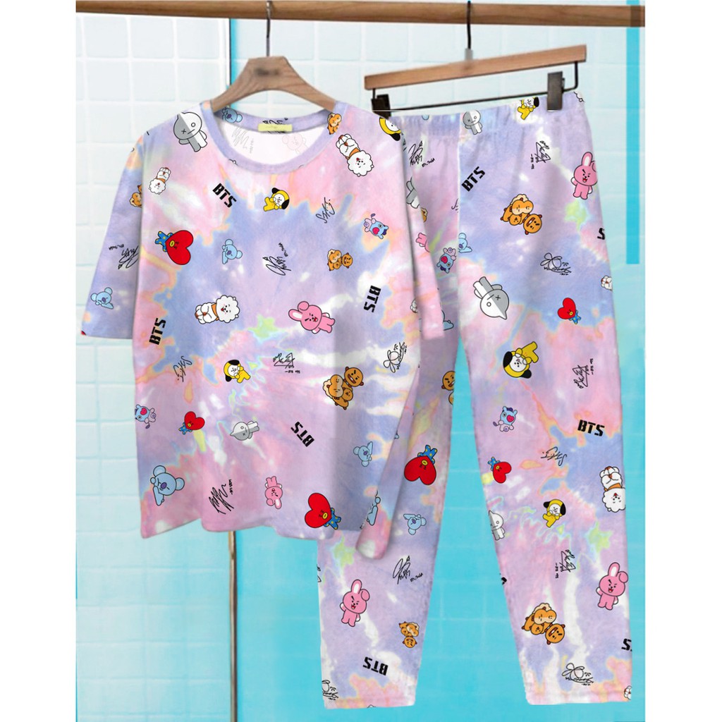 Rillo - Set Setelan CP  Wanita Tie Dye / Cotton Candy /bt21 bordir Fit XL-BTS Pink CP