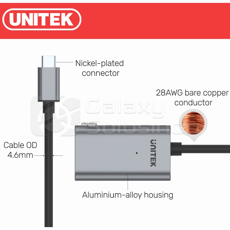 UNITEK USB3.1 TYPE-C to TYPE-C 5m Active Extension Cable U305A / U305AGY