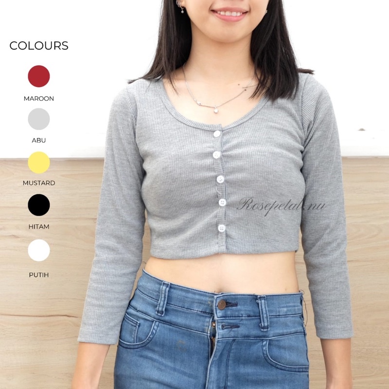 Yiji Top Long Sleeve / crop top basic / outer crop top / crop top lengan panjang / crop top korean