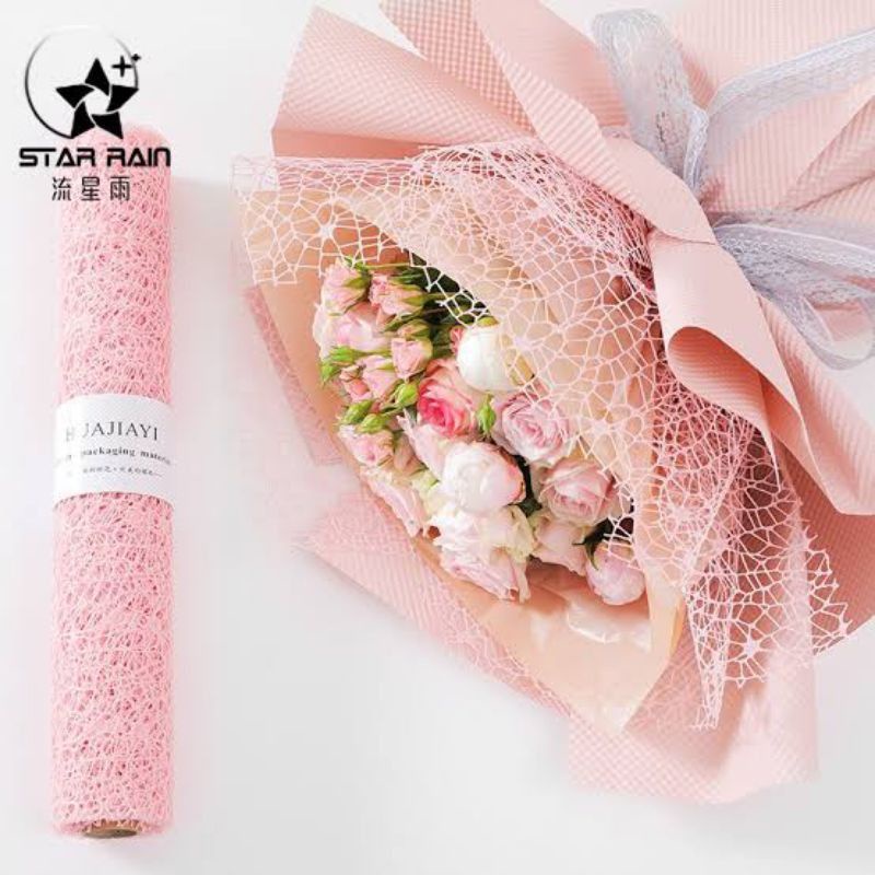 

Lembaran kertas jaring laba buket bunga - papper wrapping spidermash - Kertas bunga Korean jaring - moneybouquet