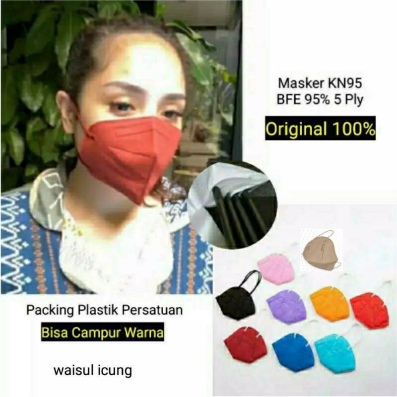Masker Duckbill Warna Artis Nagita KN95 BFE 95% Wajah Kesehatan 5ply kemasan satu satu warna