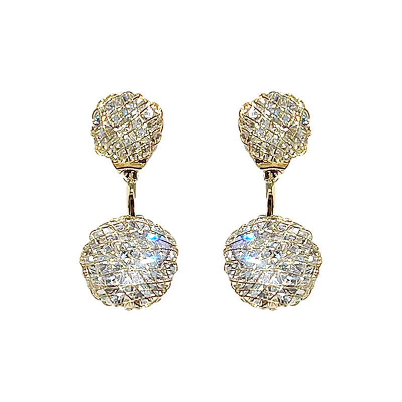 Fancyqube Anting Tusuk Gantung Desain Bola Hollow Hias Berlian Zircon Gaya Simple Untuk Wanita