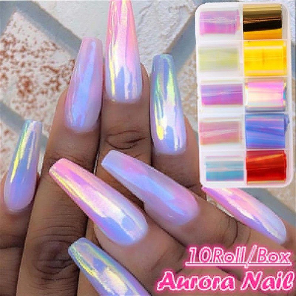 Mxbeauty Stiker Kuku Motif Aurora Warna-Warni Untuk Dekorasi Nail art