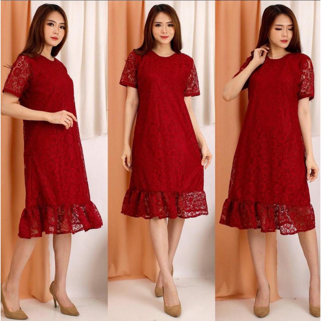 MY2225 Midi Dress Brukat Nata 7WARNA / DM / Kasual Dress Wanita / Dress Natal / Party Dress / Pakaia