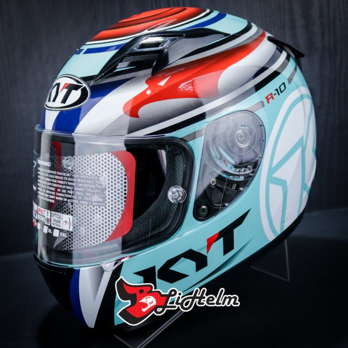 Helm KYT R10 FLAT&PINLOCK ED #1 AQUA BLUE RED FLUO
