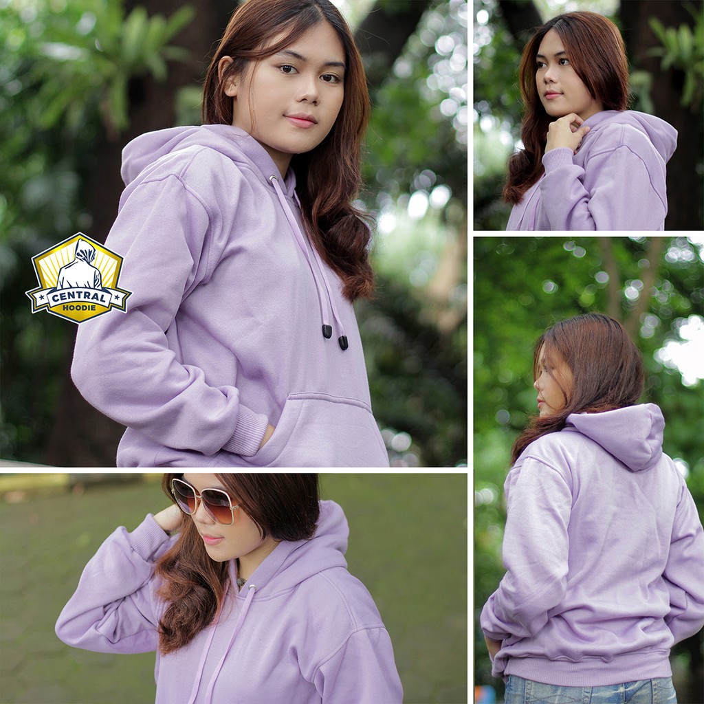 Central Hoodie JUMPER Jaket Sweater Unisex Pria Wanita Polos Fleece (Part 2) (COD)-Ungu Muda