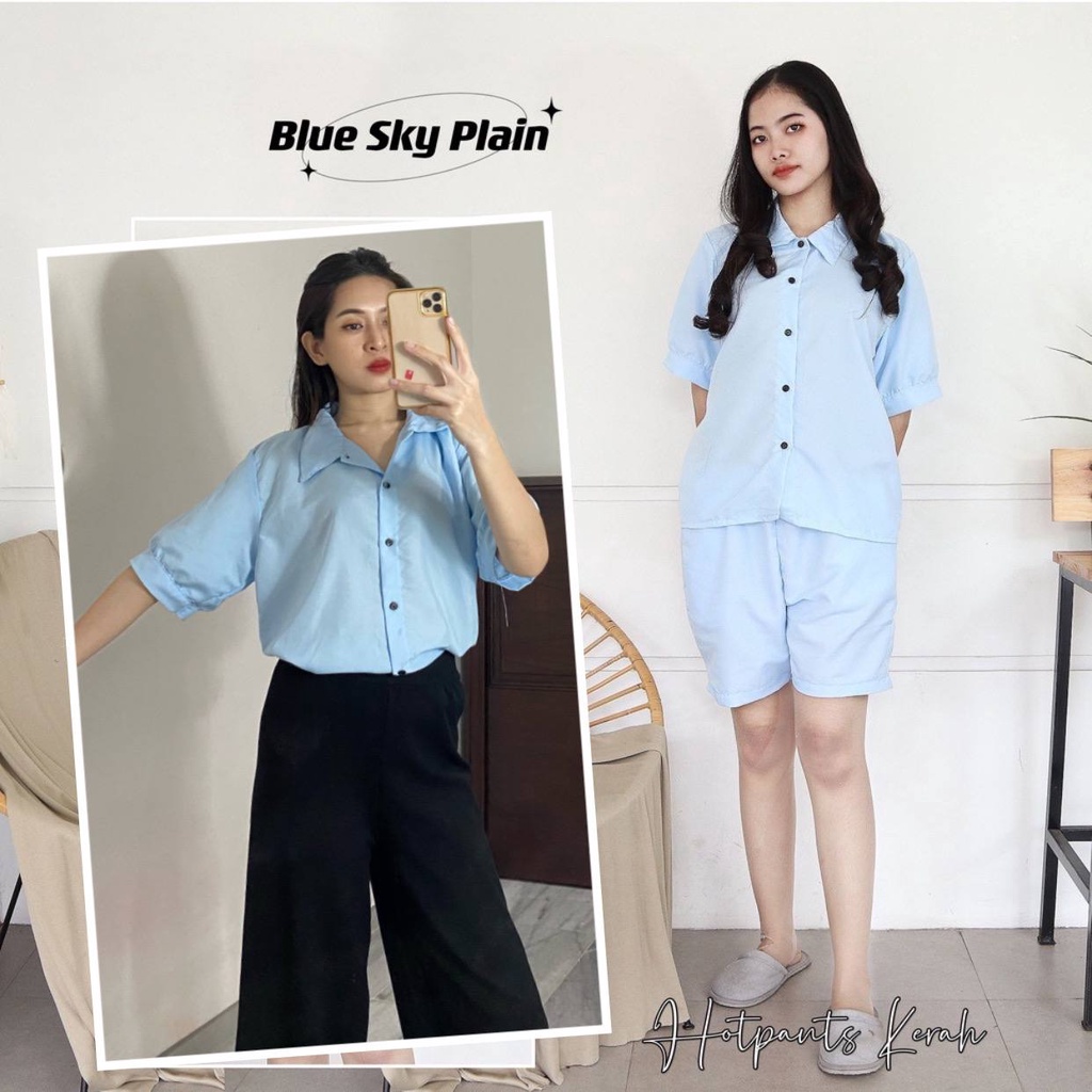 IZANY Piyama Dewasa Hotpant Lengan Balon / HP / Set Celana Pendek Dewasa banyak varian RAYON-BLUE SKY PLAIN SA