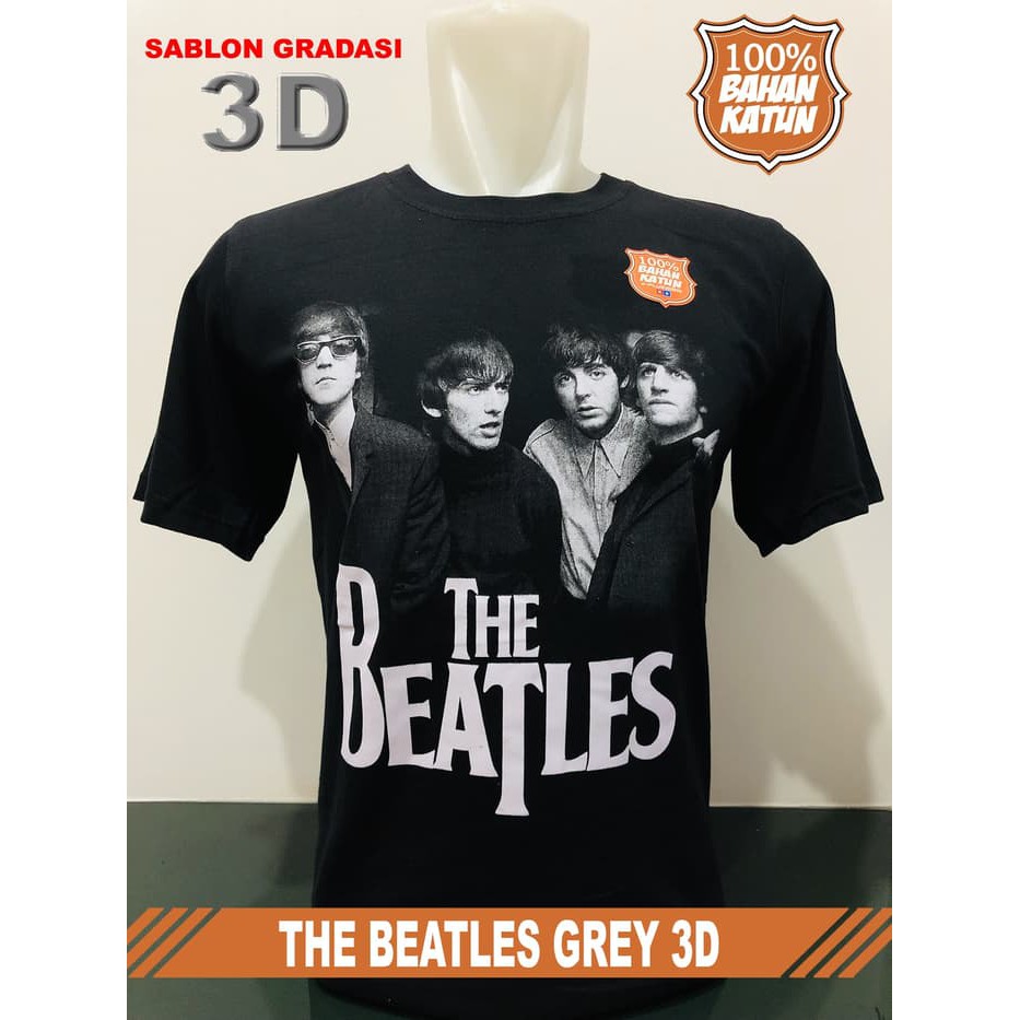 kaos baju distro trendy rock band - THE BEATLES GREY 3D