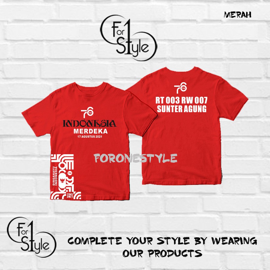 kaos Indonesia 76-17 Agustus 2021 costum HUT RI 76 - foronestyle