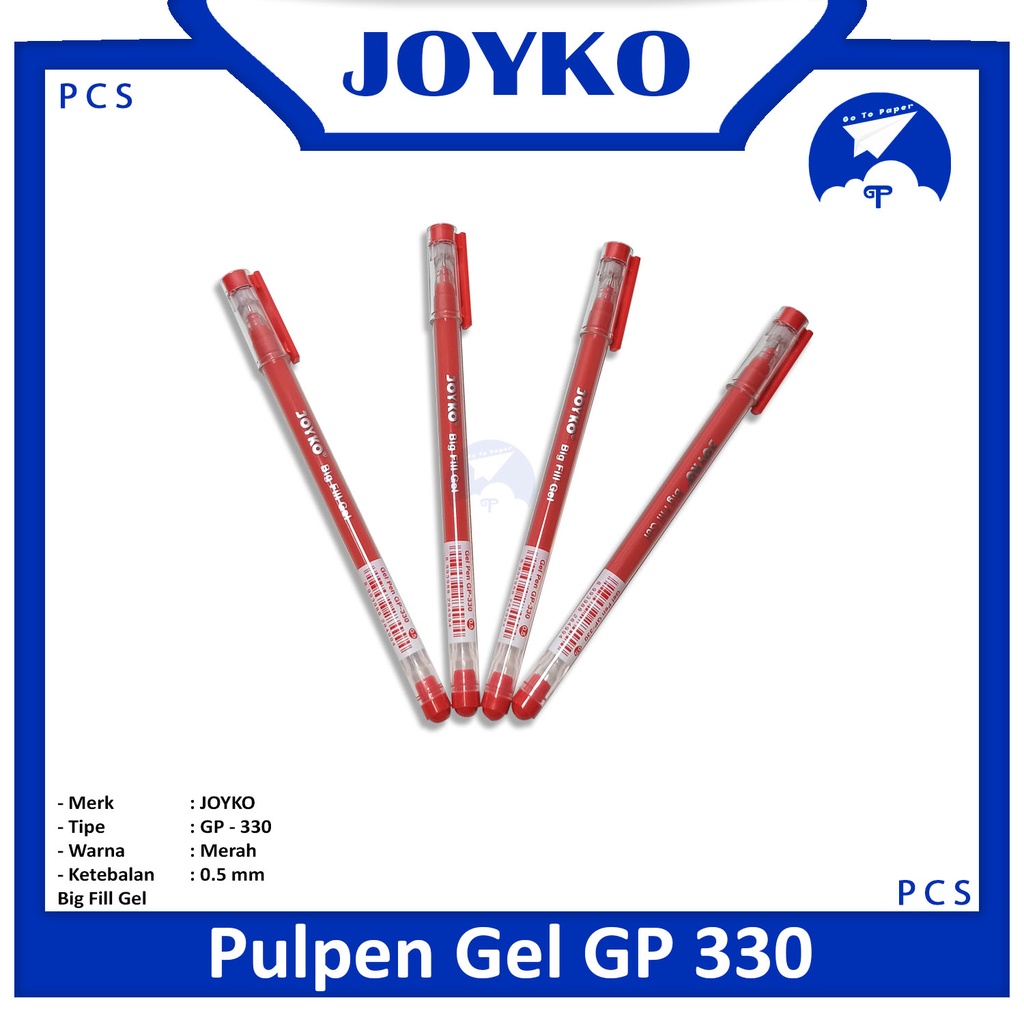 

Joyko Gel Pen GP-330 Big Fill Gel 0.5 mm Tinta Merah Per Pcs