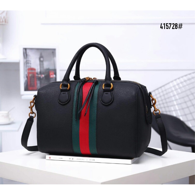 High Premium Gucci Leather with Web Boston Bag #415728