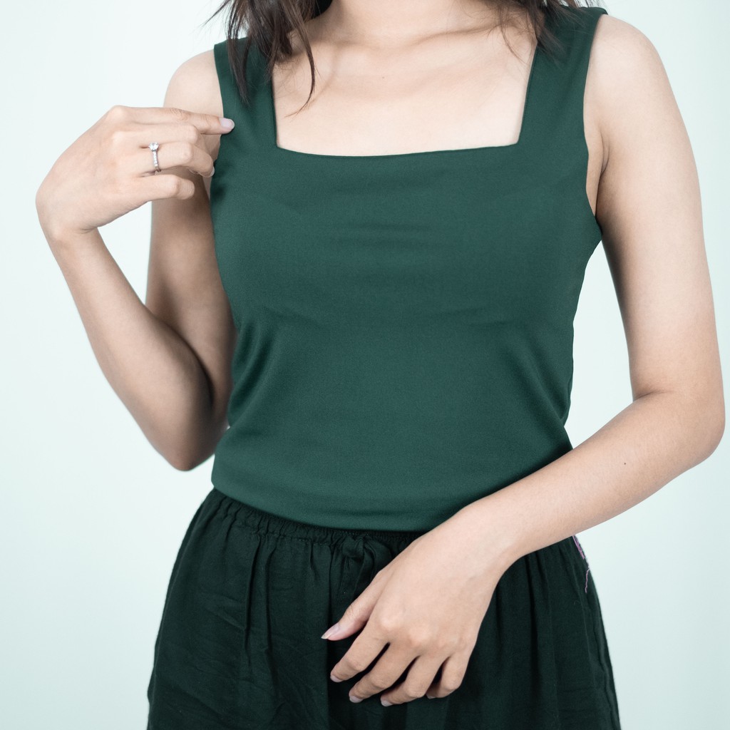 Firstact ODETTE TALI BESAR CROP TOP Tank Top Wanita bahan Spandex-Hijau botol allsize