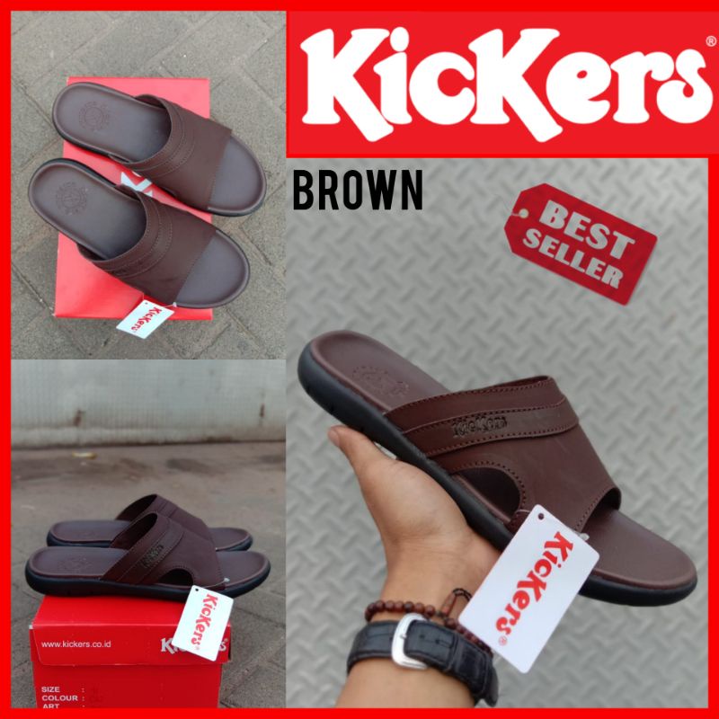 SANDAL SELOP PRIA KICKERS KULIT / SENDAL SLIDE COWOK PROMO / SANDAL LEBARAN DISTRO FORMAL DAN KASUAL