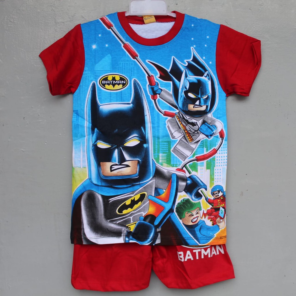 stelan baju kaos celana lego superhero batman full print size 2-10thn