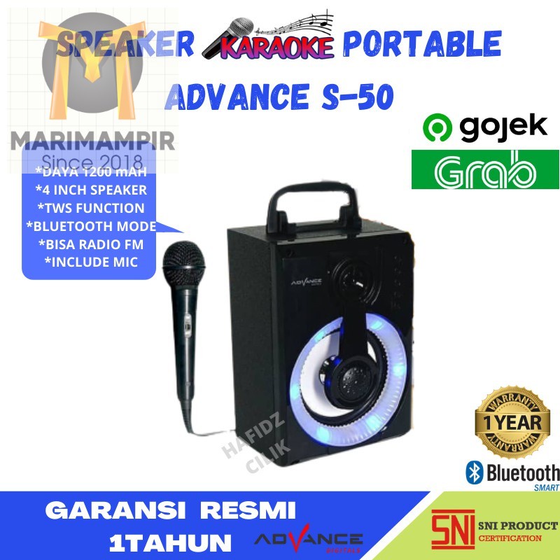 Marimampir SPEAKER KARAOKE PORTABLE ADVANCE S-50 FREE MIC KABEL NEW VERSION BISA BLUETOOTH DAN TWS
