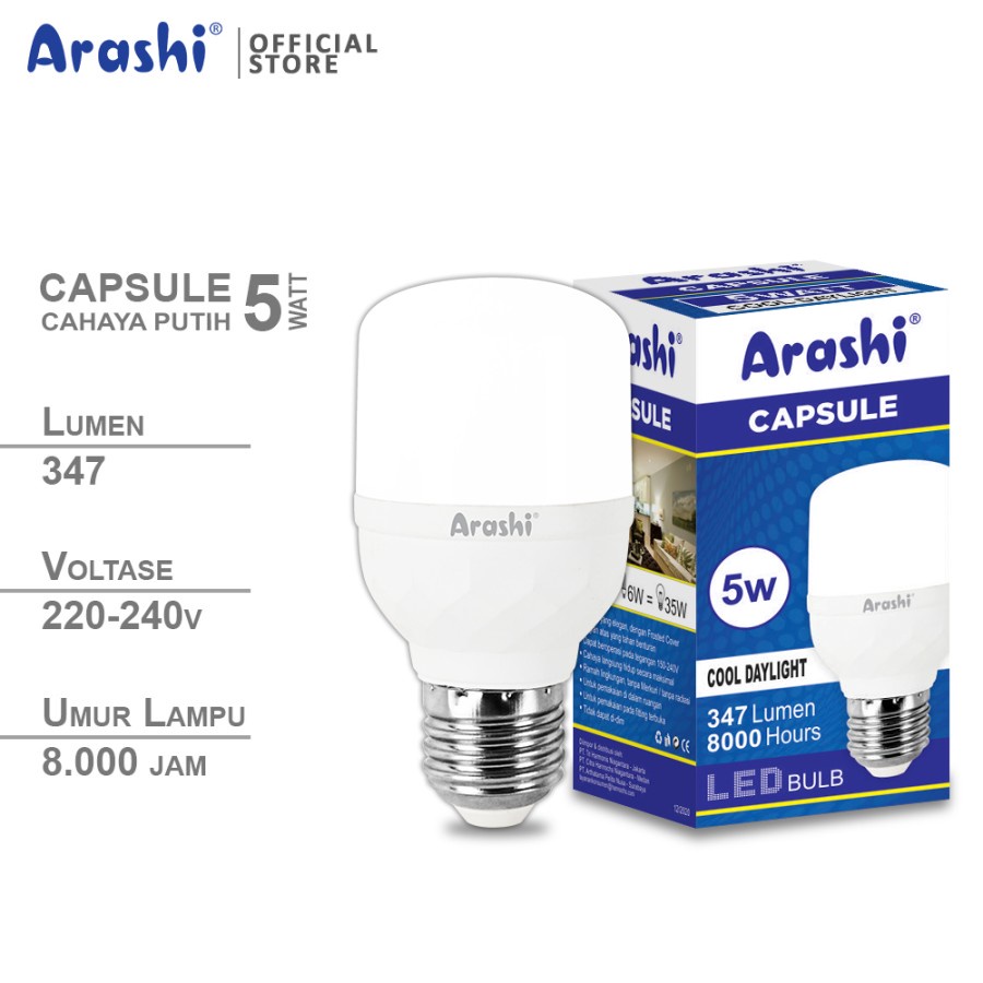 Arashi Lampu LED Capsule 5 Watt CDL Putih Bohlam LED Capsule