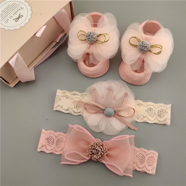 Kado Bayi Baru Lahir Hampers Newborn Bandana Kaos Kaki Bayi Lucu / Giftset Bandana Kaos Kaki Newborn-Pink 15
