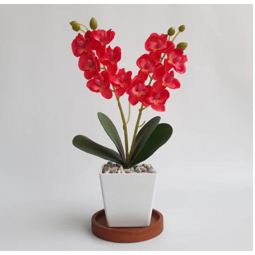 Naindo Hiasan ruang tamu Anggrek cabang dua dengan pot- bunga artifisial