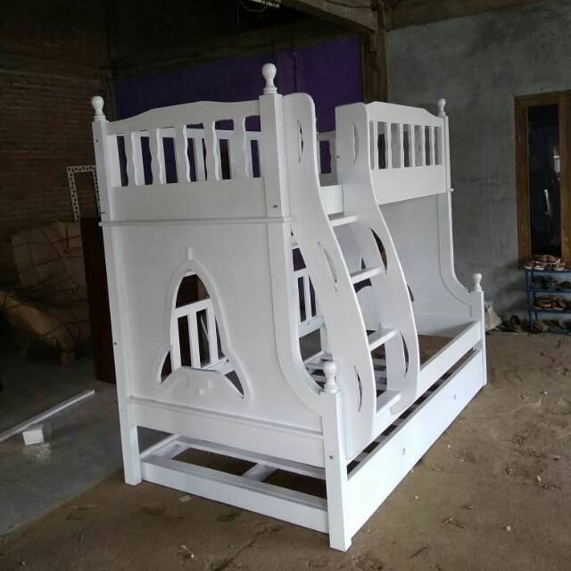 Tempat Tidur Tingkat Anak 3 Kasur Model Sorong Jepara