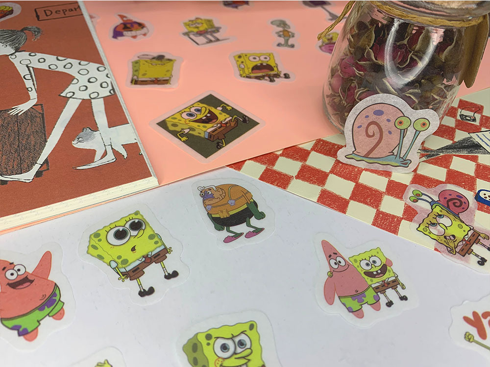 Anime cartoon SpongeBob hand account stickers and paper hand account stickers 40 unique DIY decorative diary