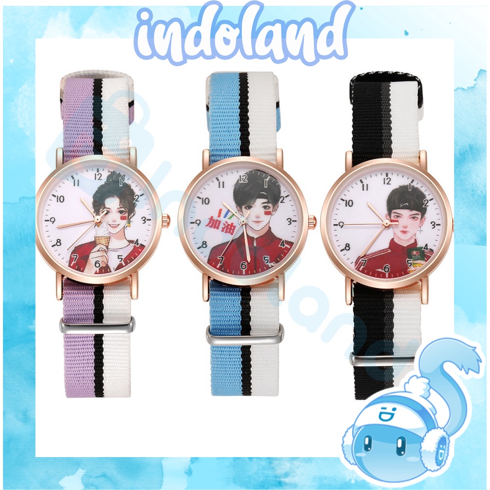 ☀ INDOLAND ☀ Jam Tangan Analog Wanita Gaya Korea Strap Canvas Warna Warni JT042