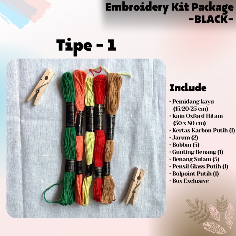 Embroidery Kit Package -Black- / Paket Sulam Benang / Sulam Tangan Termurah