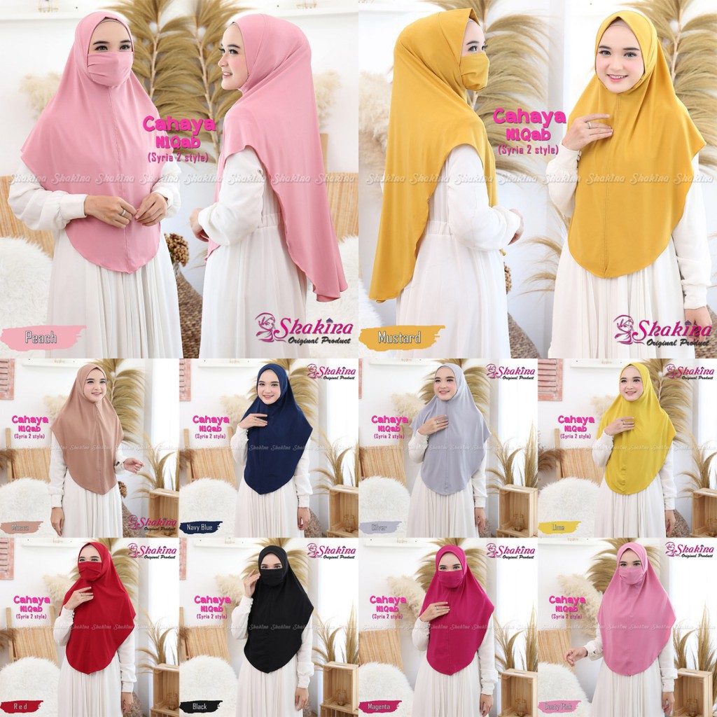 Cahaya Niqab Hijab Syria Instant 2 in 1 Khimar Bergo Jilbab Masker Instan SHAKINA ORI