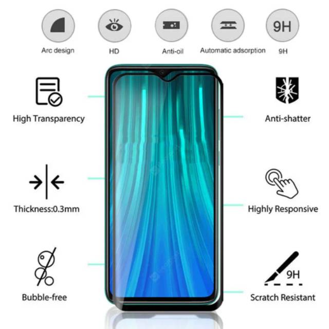 Tempered glass redmi note 8 pro full cover