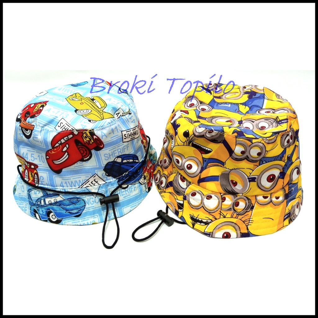 TOPI BUCKET ANAK ADA TALI BOLAK BALIK BAHAN KATUN 2 KARAKTER 2 - 5 TAHUN LAKI LAKI PEREMPUAN | FADHILAH SHOP BJB