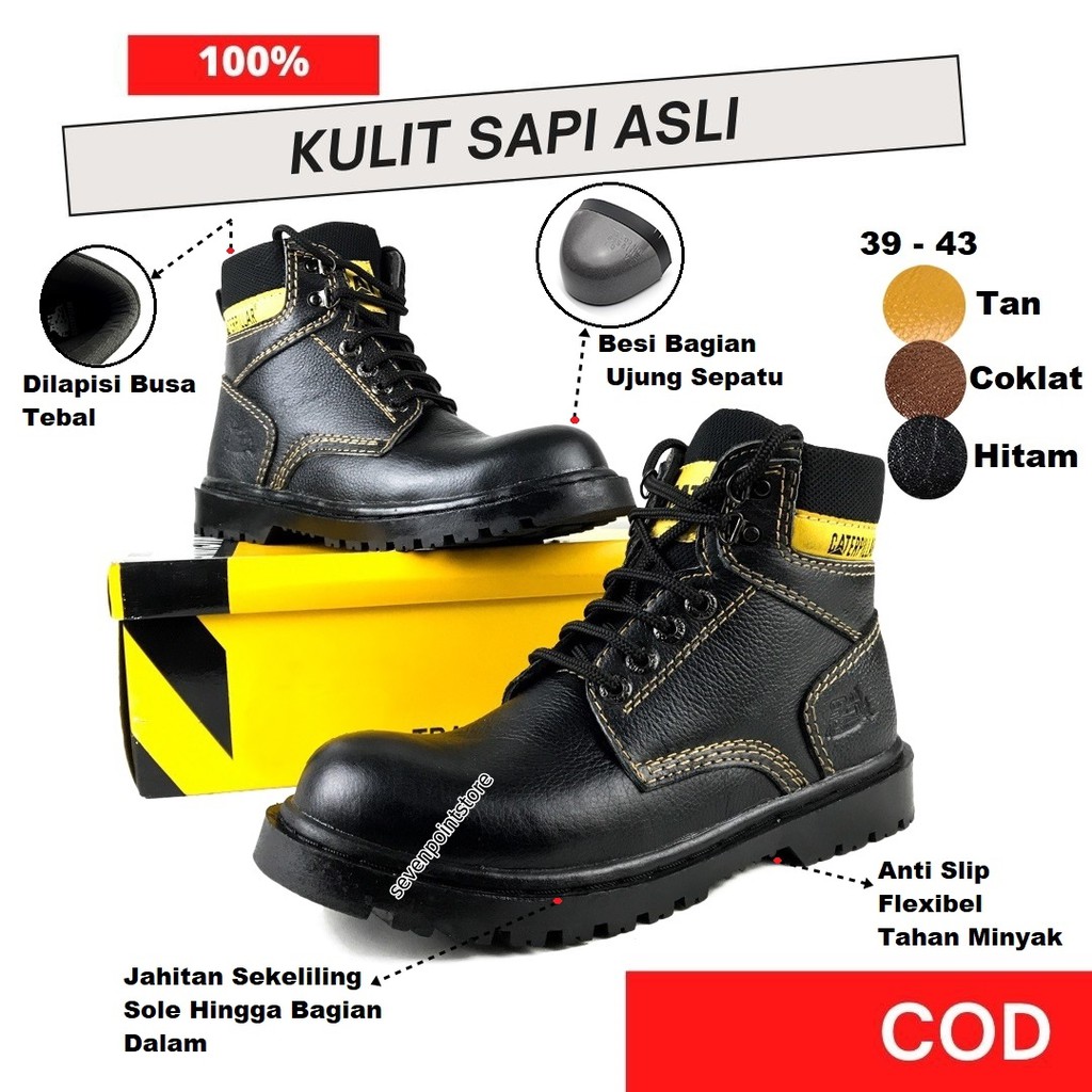 Sepatu Safety Boots Pria Kulit Asli Ujung Besi Baja Sefty Cowok  Septy Proyek Lapangan