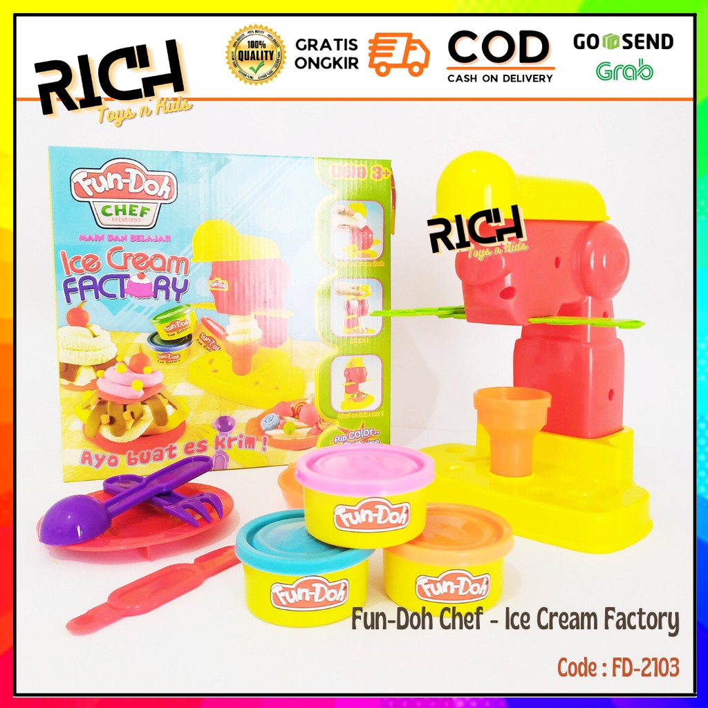 Mainan Anak Perempuan Fun Doh Ice Cream factory | Playdoh Set Peralatan Membuat Ice cream