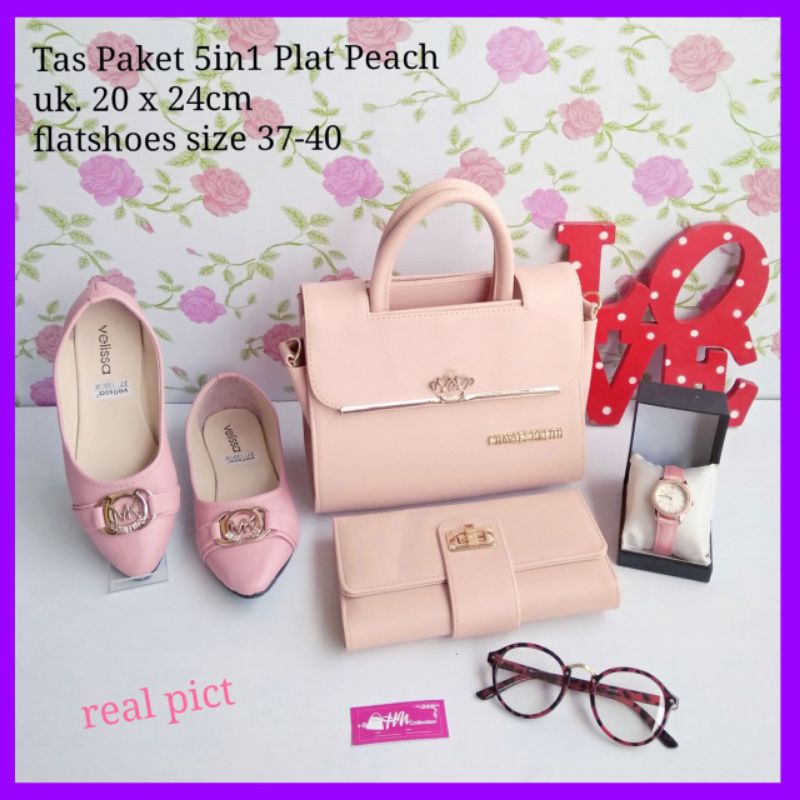 TAS PAKET SESERAHAN LAMARAN DAN PERNIKAHAN HAND BAG WANITA PAKET LENGKAP 5in1 isi tas kacamata dompe