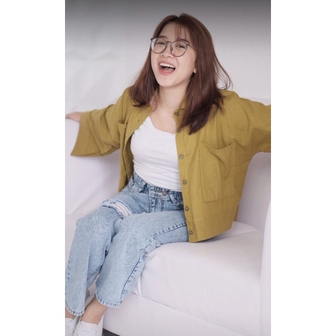 HELLN KEMEJA CROP LINEN PREMIUM MURAH KEMEJA LINEN MURAH KEMEJA CROP KEMEJA WANIT POLS