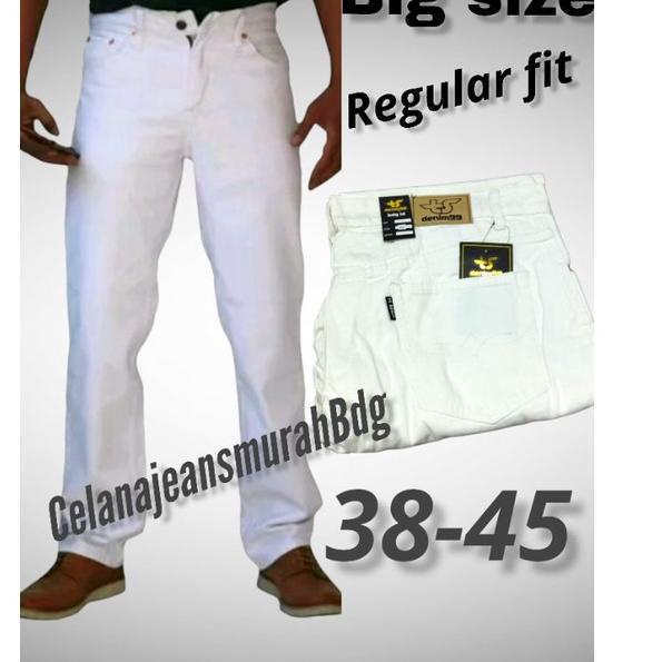 Langsung Beliii.. BIG SIZE CELANA JEANS PRIA REGULAR FIT JUMBO PUTIH 45 / JEANS PRIA JUMBO PUTIH 45