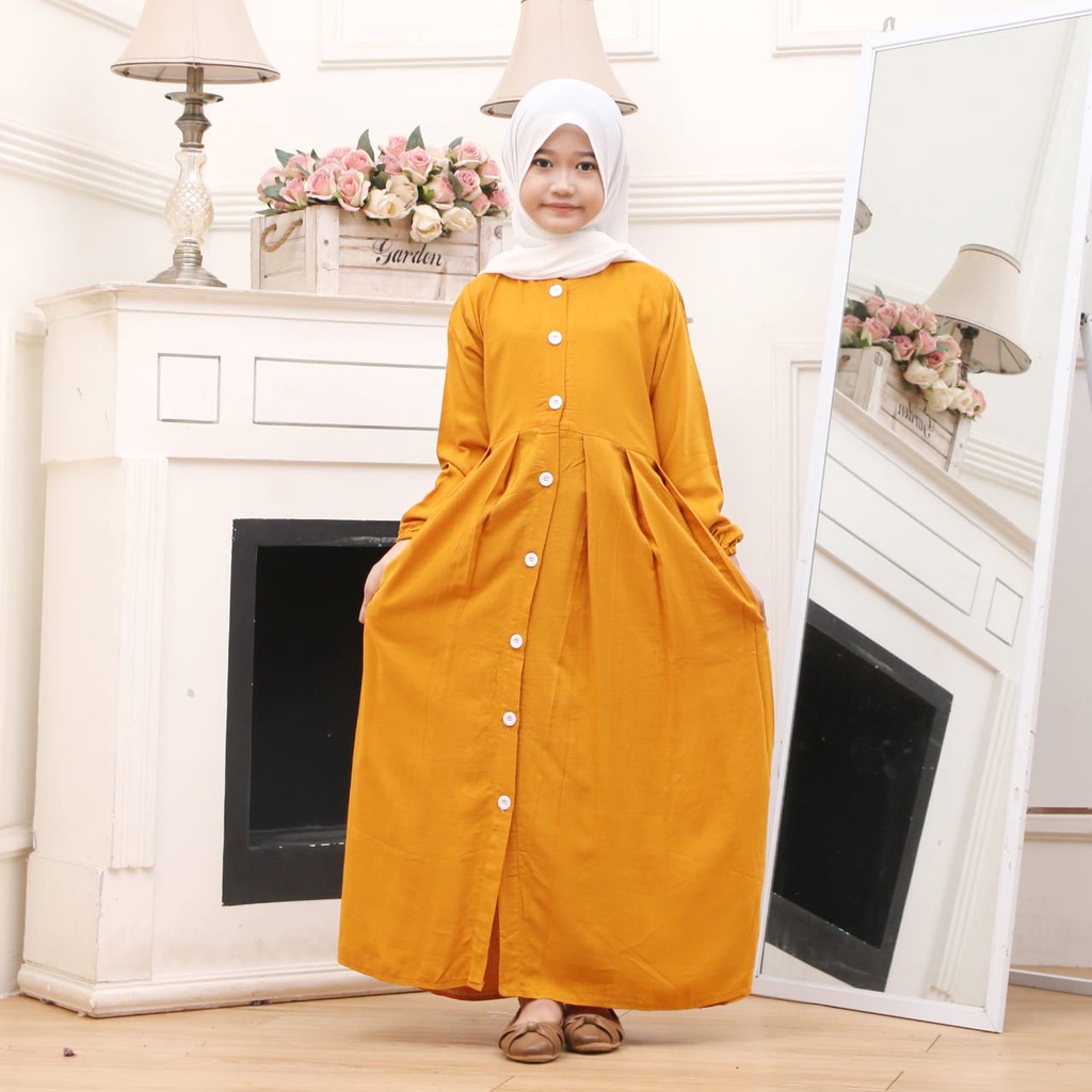 GAMIS ANAK PEREMPUAN RAYON POLOS TERBARU FULL KANCING USIA 8-11 TAHUN | BAJU GAMIS SANTAI ANAK PEREMPUAN | BAJU MUSLIM ANAK PEREMPUAN