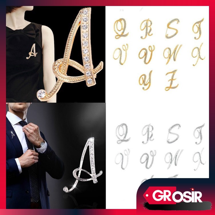 Grosir - (A-M) F536 Pin Tusuk Huruf / Brooch Alphabet / Bros Pin Huruf Inggris / Aksesoris Couple