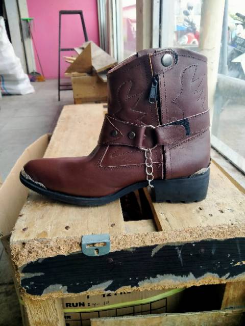 Sepatu JungleBoot Kulit Asli Motor Gede Bikers Touring Moge Cowboy Jenggel Laki