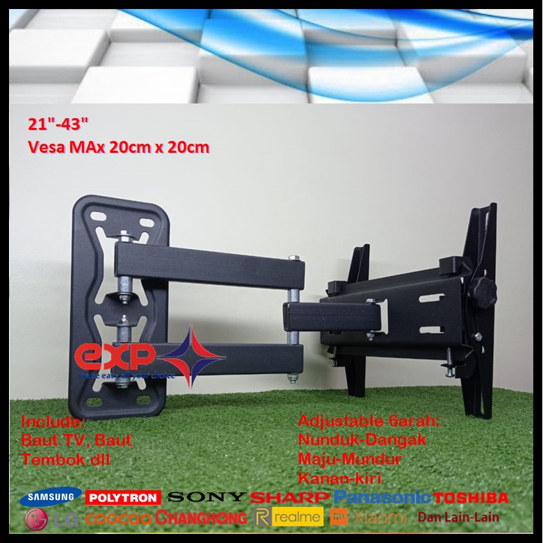 Bracket TV POLYTRON 14 s/d 43 inch 6 ARAH FULL BESI SUPER KOKOH GARANSI 100% ORI