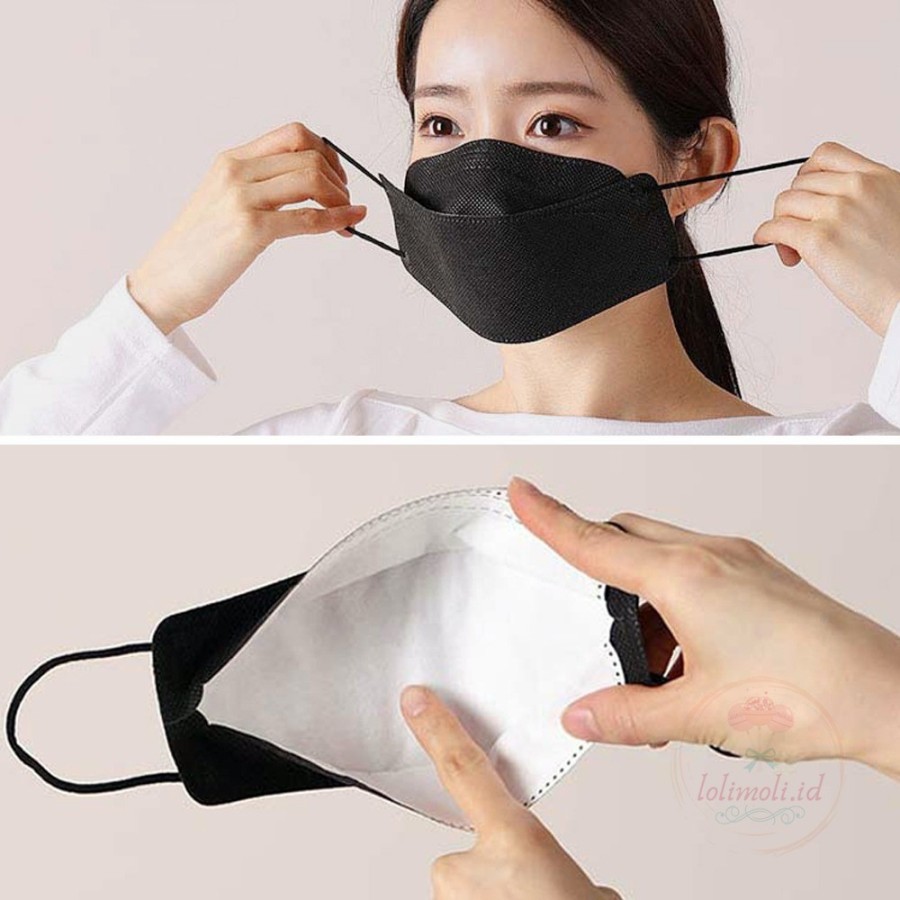 Masker KF94 KF 94 Isi 10 Pcs Warna Hitam Putih 4 Lapis 4Ply Ori