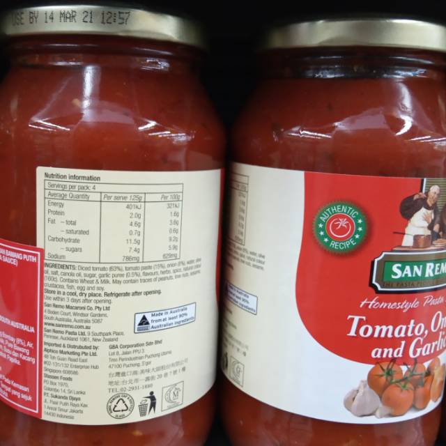 

SANREMO TOMATO ONION GARLIC PASTA SAUCE 500G