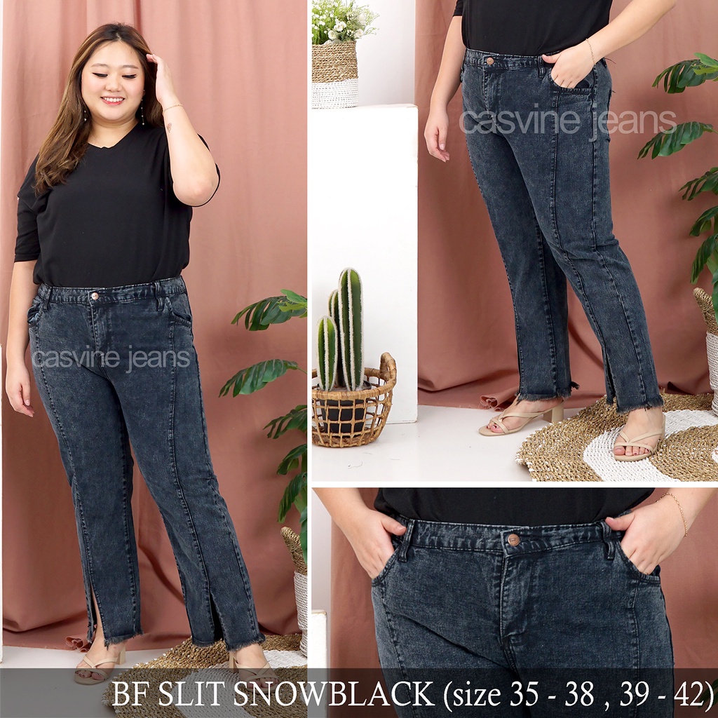 BOYFRIEND SLIT SUPER JUMBO BF JEANS SLIT 35-38 39-42 MOM JEANS