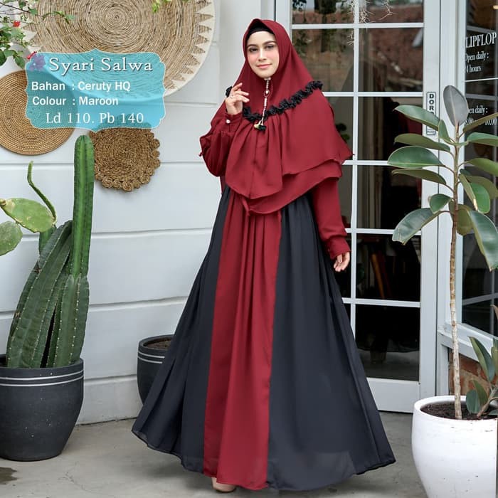 READY [Syari Ceruty Salwa Maron TL]Gamis Wanita ceruty maroon