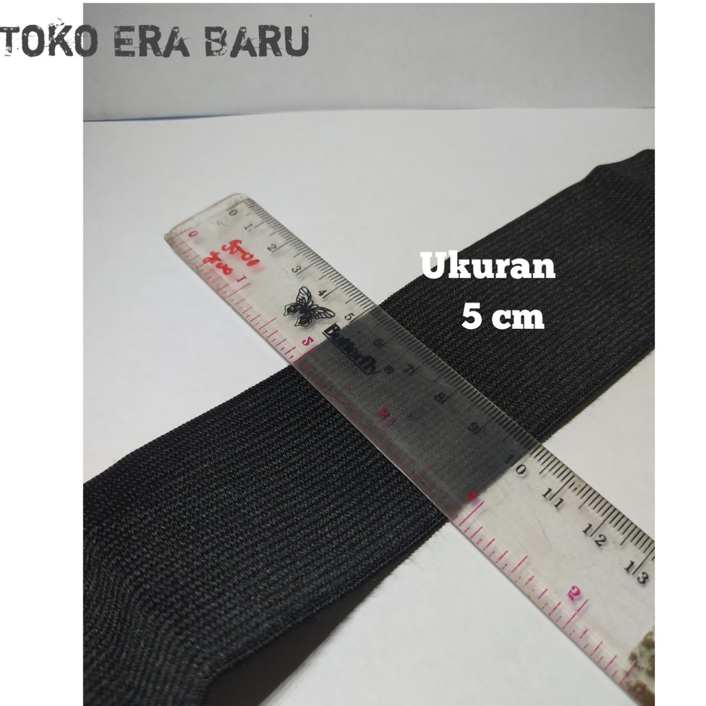 Lebar 5 cm &amp; 4 cm karet halus melar Elastic 2 inch jahit baju celana warna Hitam-isi 500 gram