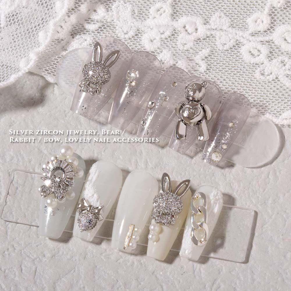 AUGUSTINA Agustinina Nail Art Berlian Glitter Jepang Mutiara Busur Kunci Beruang Kecil Bunny DIY Perhiasan Nail Art