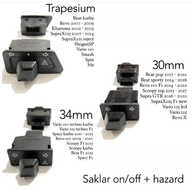 SAKLAR HAZAR SEIN 3 Mode 30 MM,34 MM , TRAPESIUM