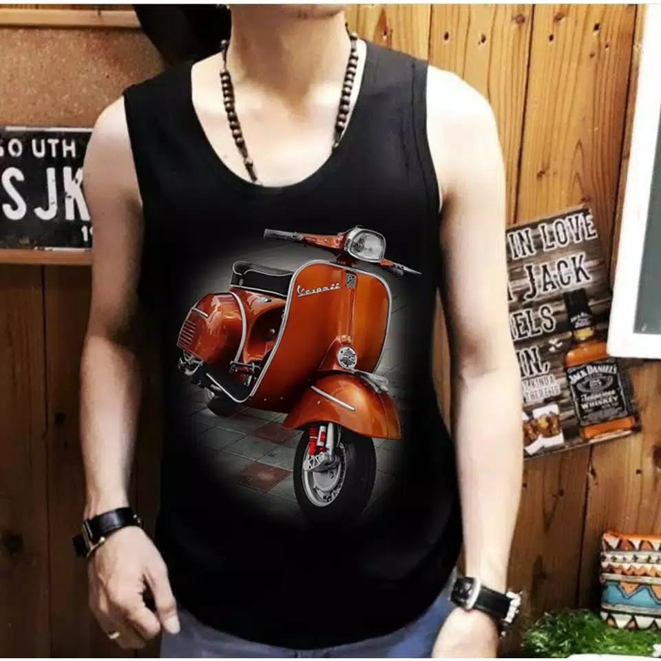 pakaian pria terbaru size L,XL kaos pria terlaris baju distro atasan pria singlet vespa - panteloni